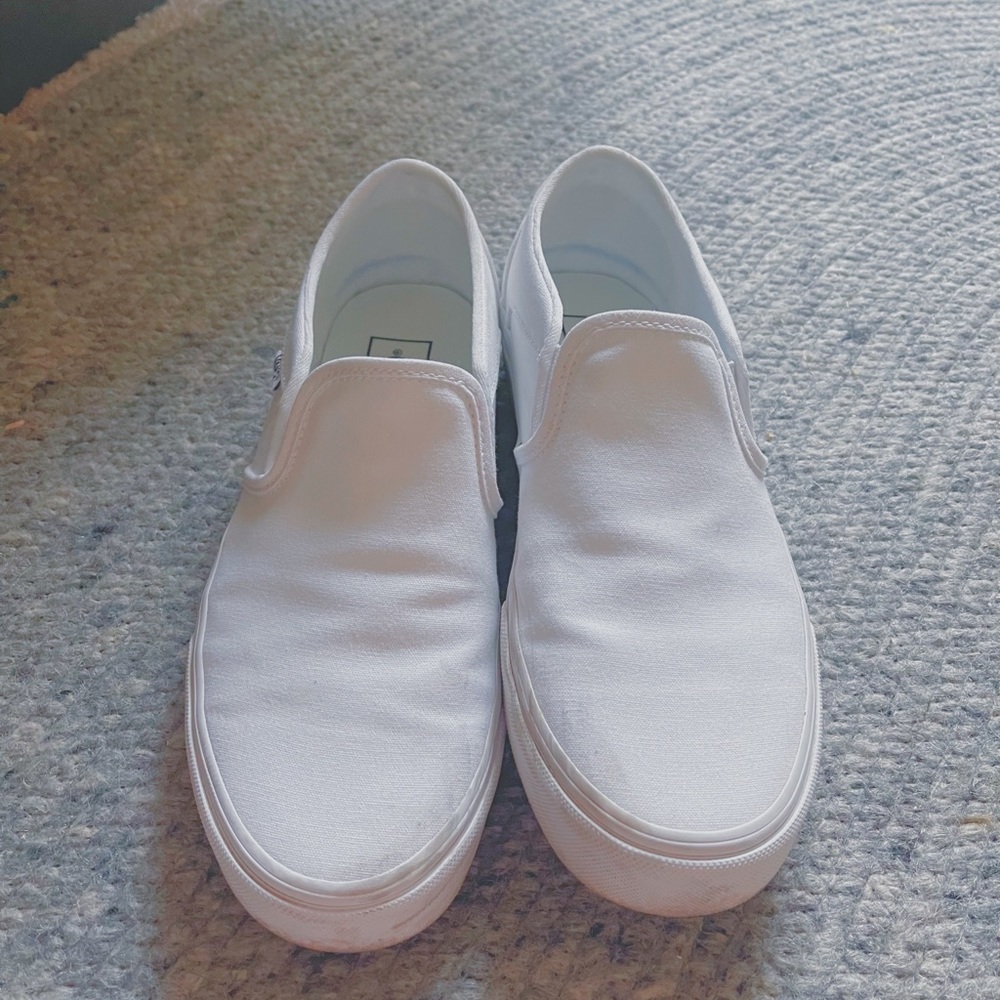 ♡ vans all white slip ons ♡
